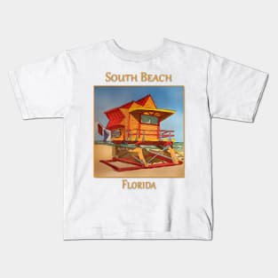 Cute Lifeguard tower in South Beach Miami Florida Kids T-Shirt